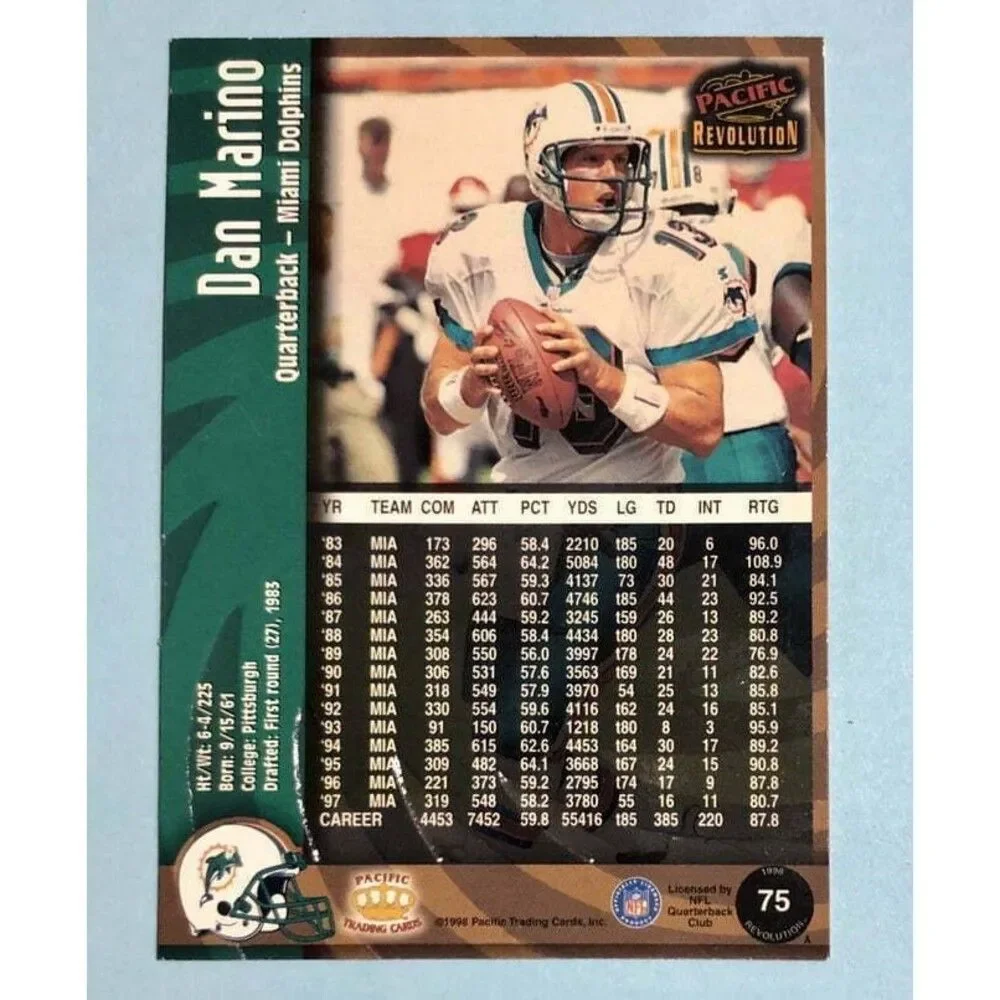 Miami DOLPHINS 1995 Pin & '98 Pacific Revolution Miami Dolphins, Dan Marino Card